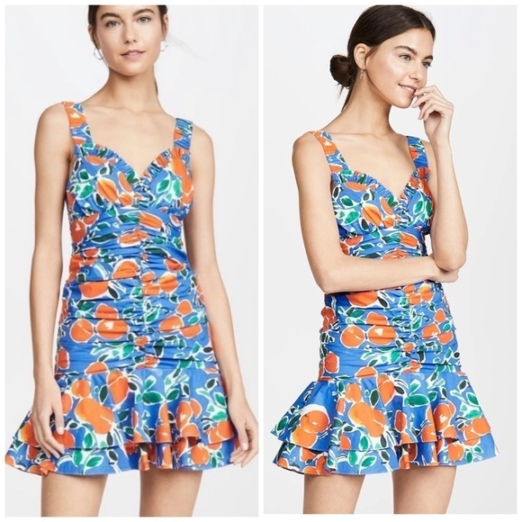 Jonathan Simkhai Havana Ruched Printed Mini Dress Blue Size 2 Sleeveless Party - Picture 1 of 8